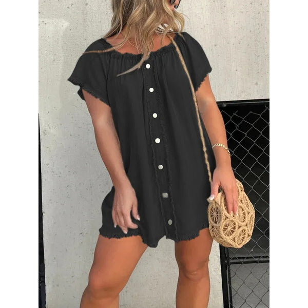 SHORT SLEEVE CASUAL DENIM DRESS (BUY 2 FREE SHIPPING)