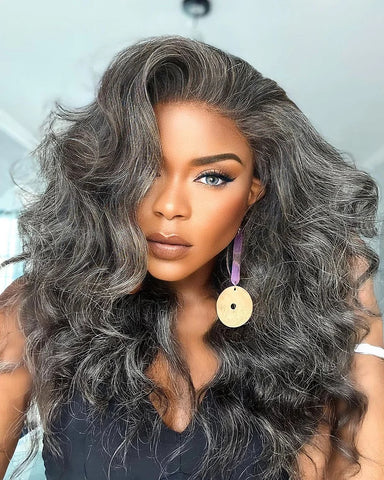 Salt And Pepper Color Natural Wave Lace Wig