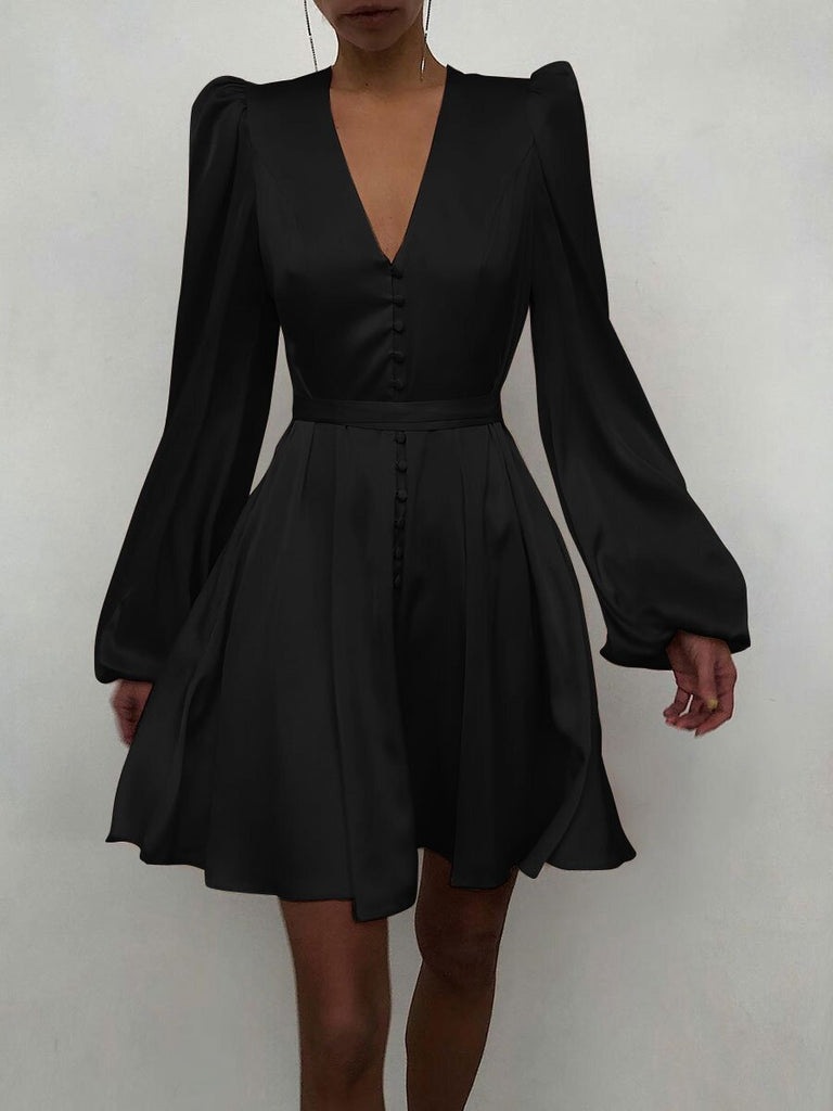Fashion Elegant Lace-up V-Neck Mini Dress – seamiss